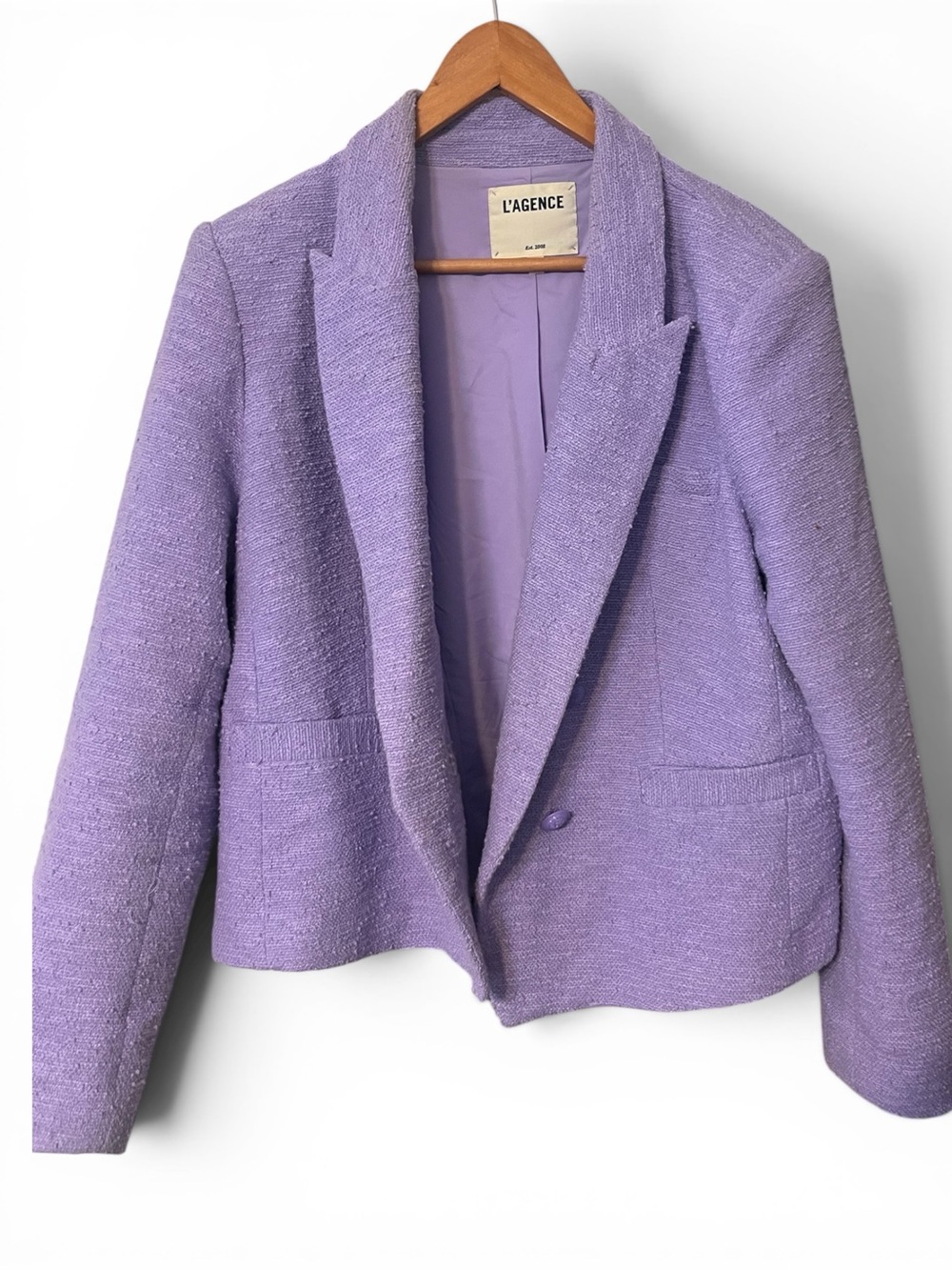 L'AGENCE Brooke
Open-Front Blazer Sz 14 
Wisteria/French Paisley
Purple - Picture 8 of 12